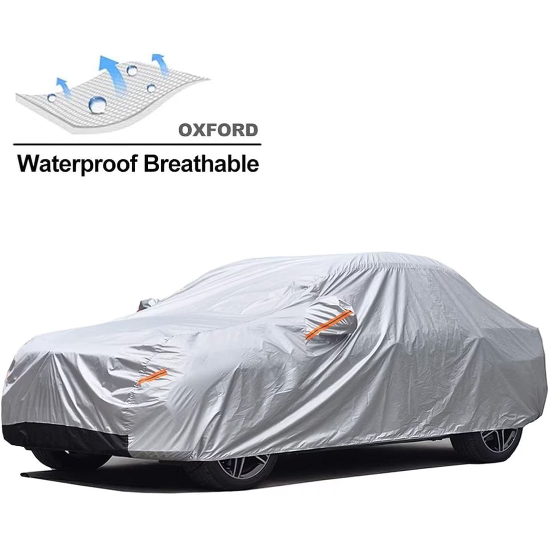 KouKou Car Cover for Automobiles Waterproof All Weather， Size H3 Fit for Saden Length 176 to 185 inch， Silver