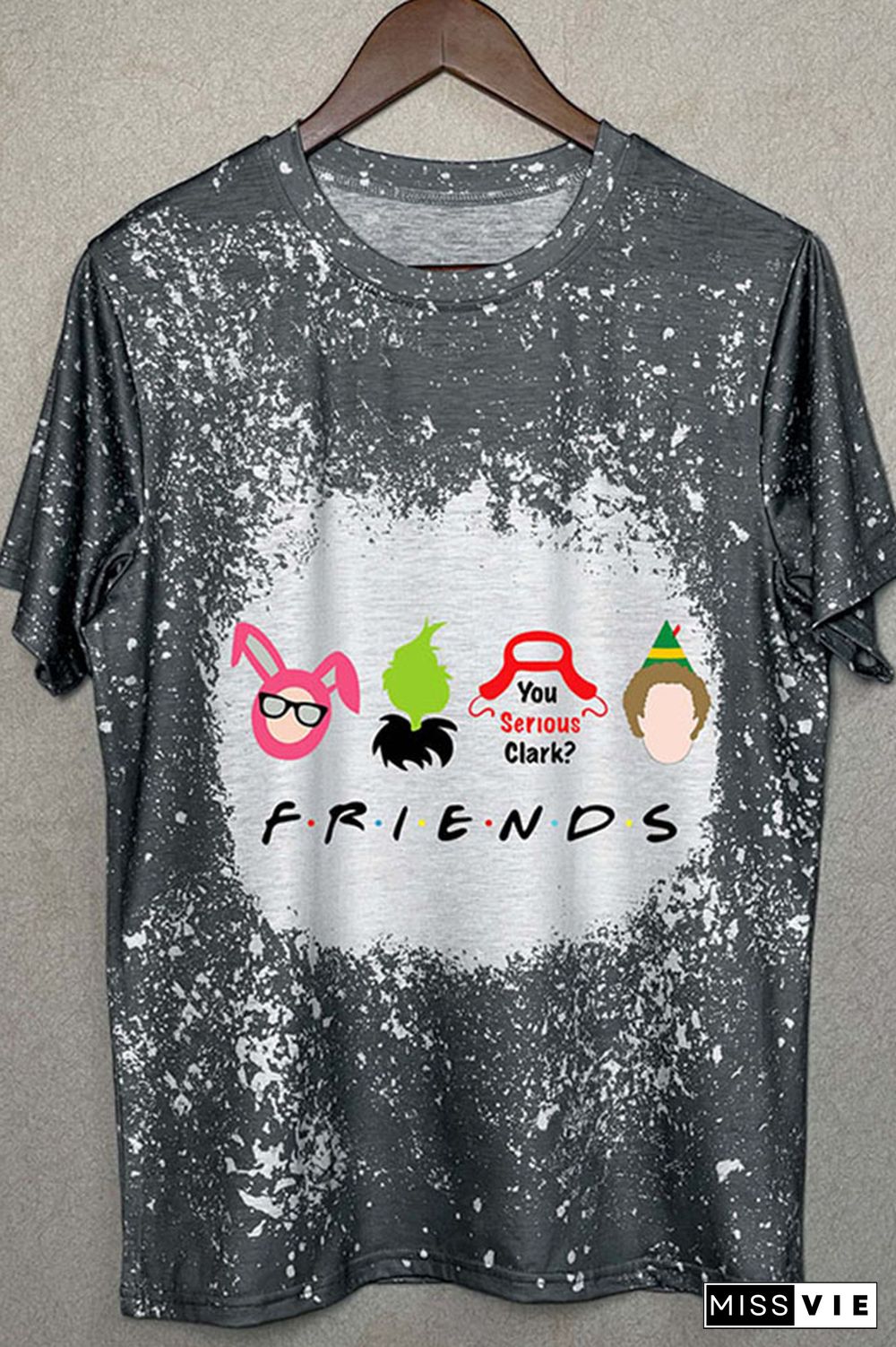 Christmas Friends,Christmas Movie Characters Bleached Graphic Tee Wholesale