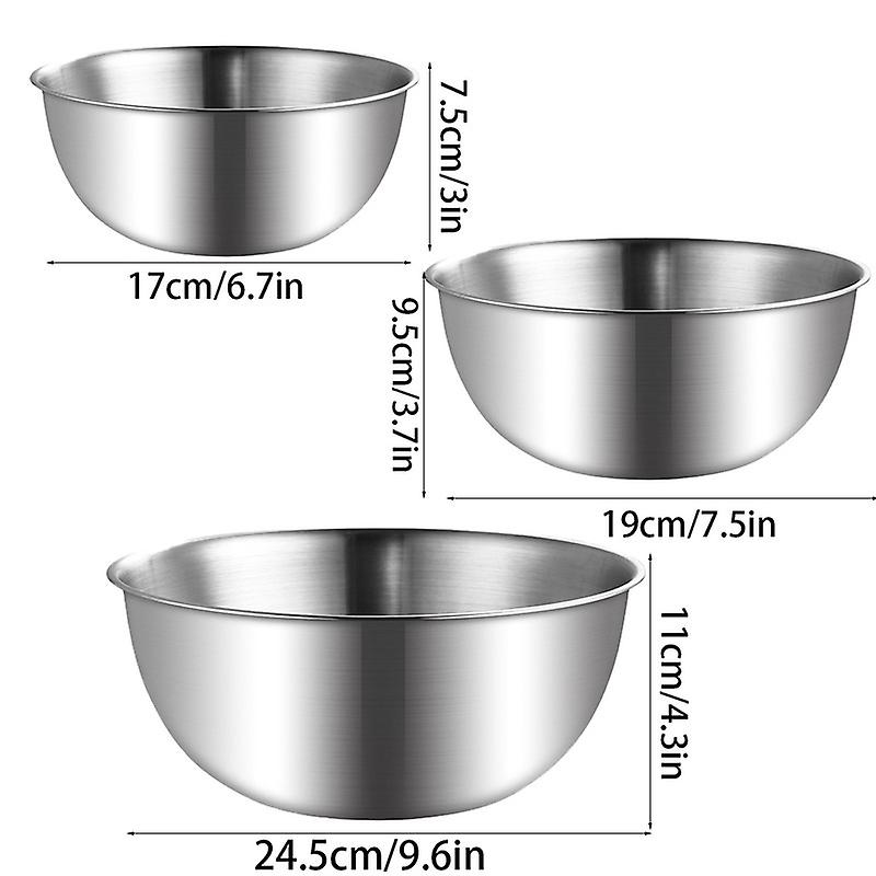 3Pcs Mixing Bowls Stainless Steel Nesting Bowl Set for Cooking Baking Prepping and Food Storage