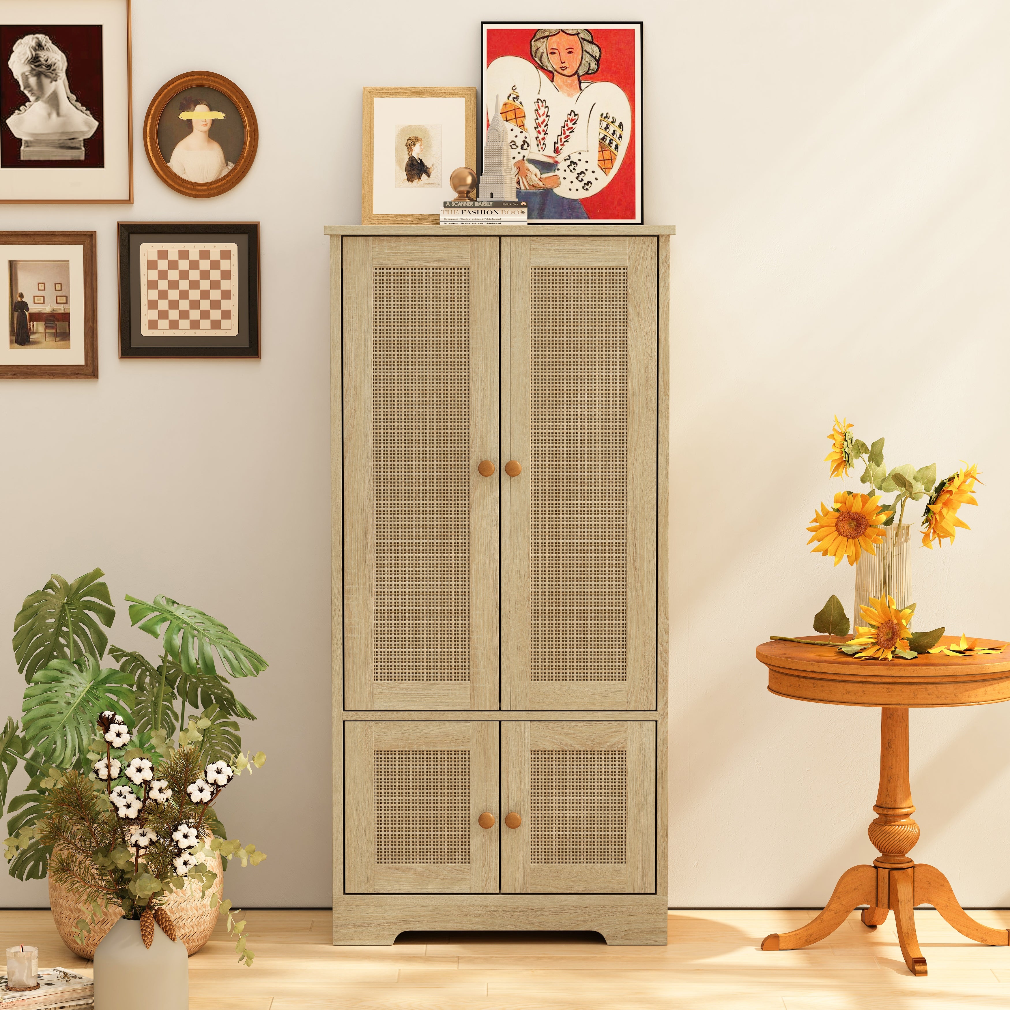 4-Door Rattan Decorative Storage Cabinet，for Bedroom，Living Room