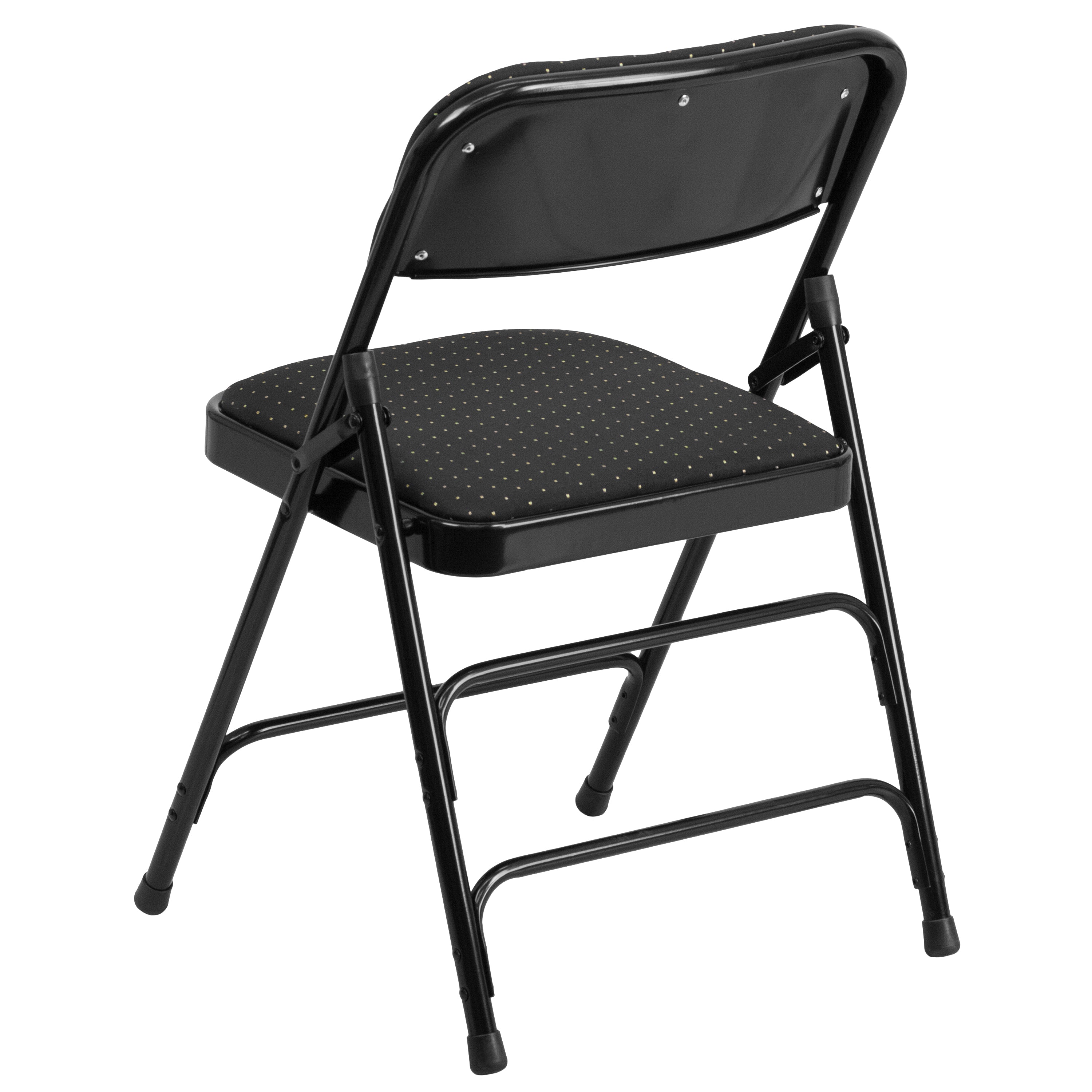 BizChair 4 Pack Curved Triple Braced & Double Hinged Black Patterned Fabric Metal Folding Chair