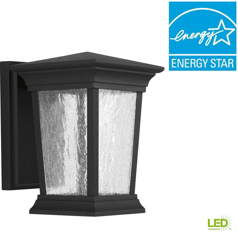 Progress Lighting Arrive LED Collection Textured Black Clear Seeded Glass Modern Outdoor Small Wall Lantern Light P6067-3130K9