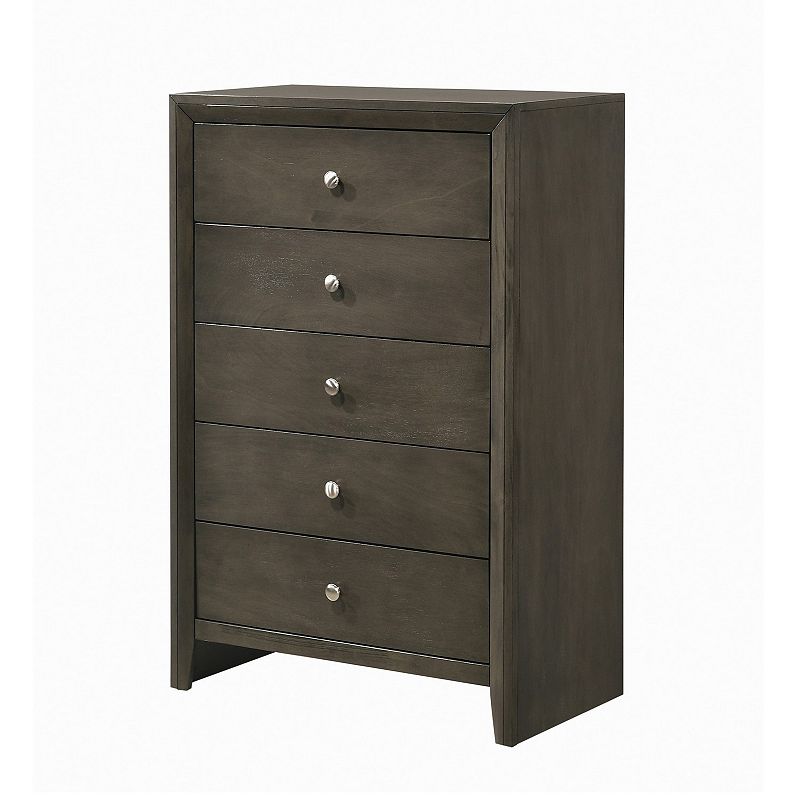 Transitional Style Wooden Chest with 5 Spacious Drawers， Gray