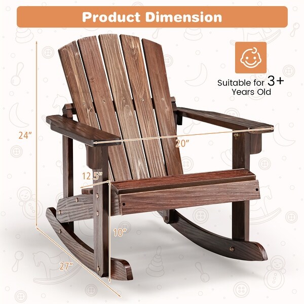 Gymax Kid Adirondack Rocking Chair Outdoor Solid Wood Slatted seat