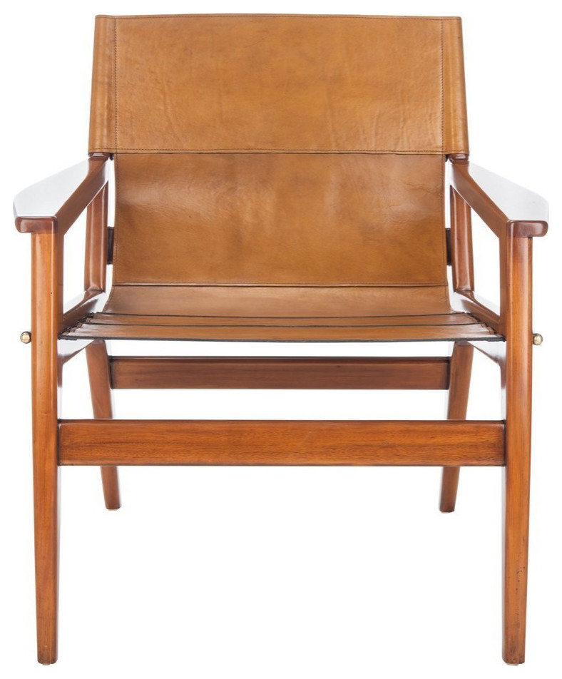 Alessa Leather Sling Chair Brown   Midcentury   Armchairs And Accent Chairs   by Virgil Stanis Design  Houzz