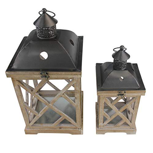 Stonebriar Collection Natural Wood Outdoor Candle Holder Set， (Set of 2)