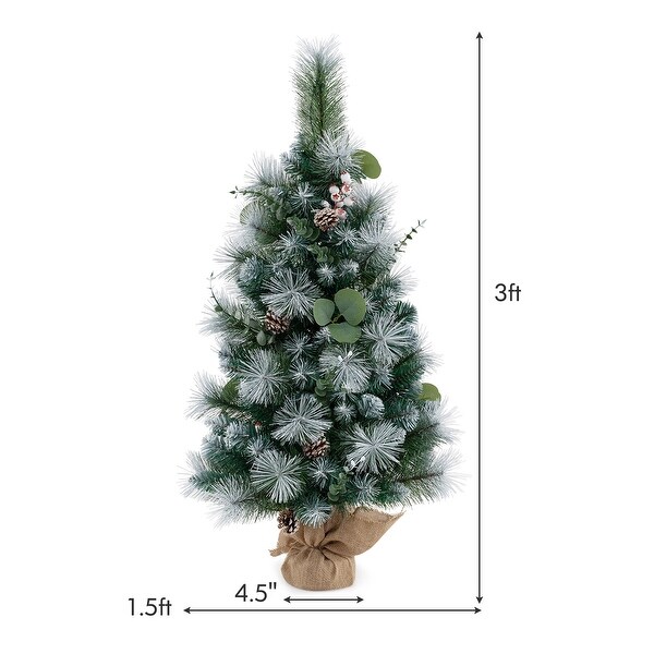 PreLit 3 FT Artificial Mini Christmas Tree with 98 Flocked PVC Pine Needles