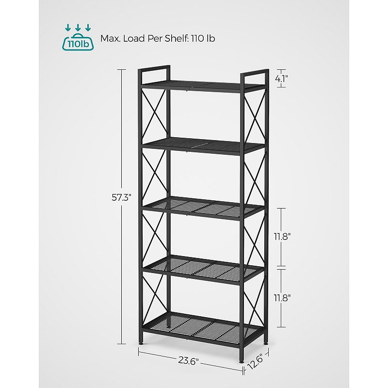 5-tier Metal Storage Shelf， Shelving Unit With X Side Frames， Dense Mesh， For Entryway