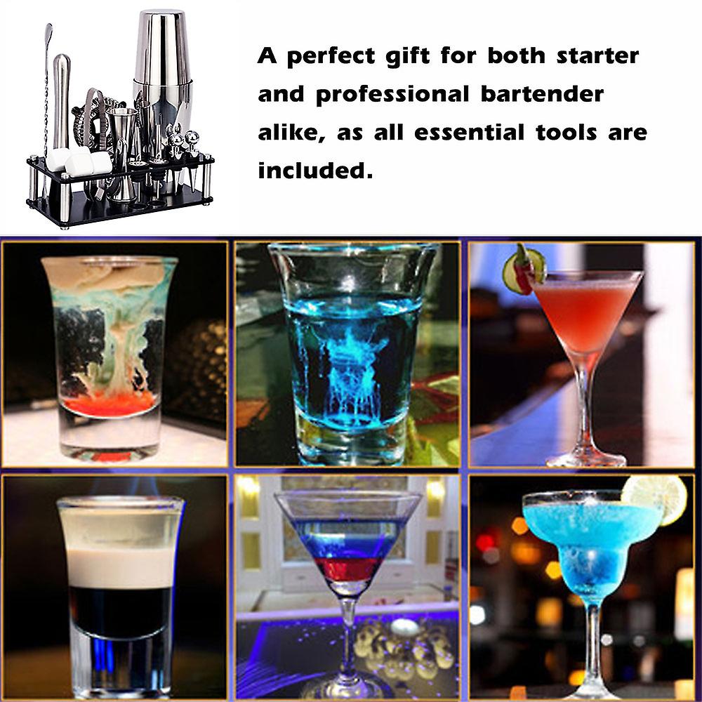 Multicolor Boston Shaker Stainless Steel Ice Cube Cg1215 16pcs 304 Stainless Steel Cocktail Shaker Set Drink Making Tool Kit Birthday Gift