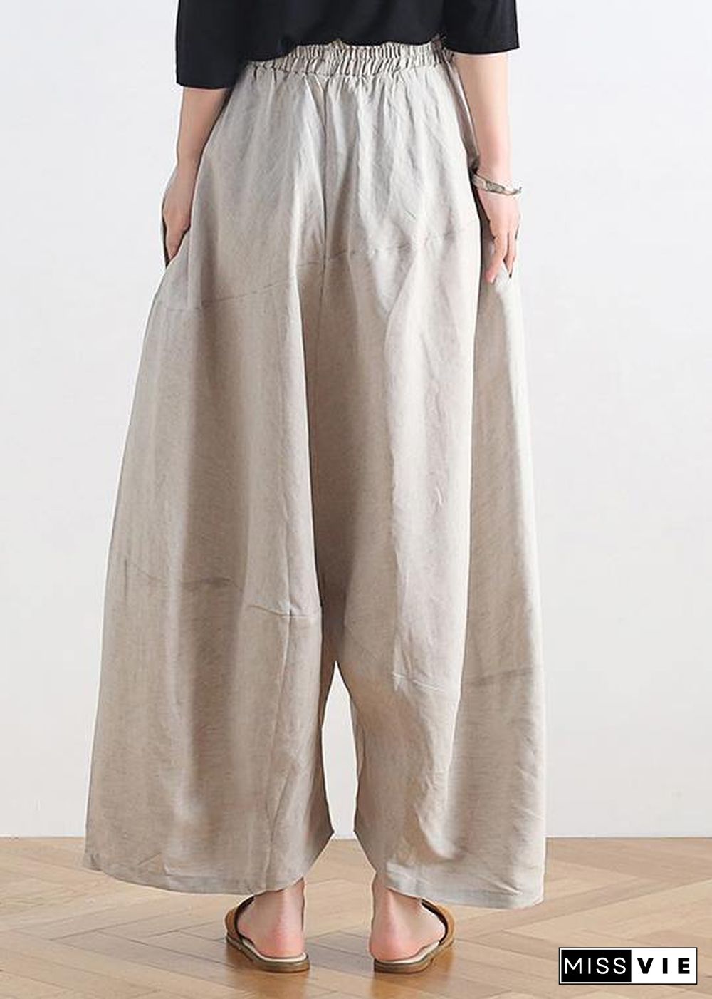 20 summer stitching thin women's new cotton and linen nude wide-leg pants