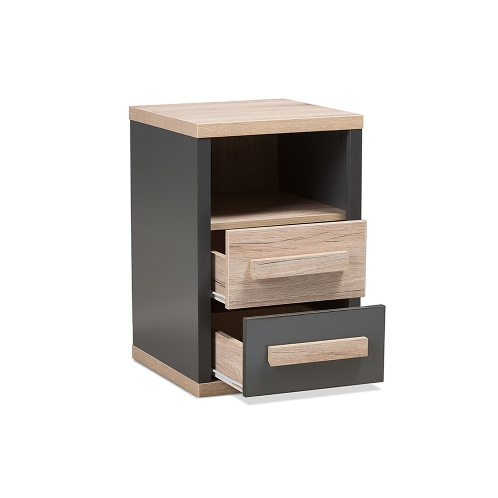 Urban Designs Dark Grey and Light Brown Two Tone 2 Drawer Nightstand