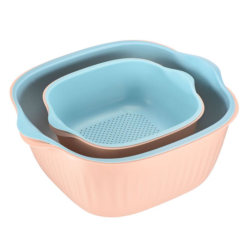 Double Layered Kitchen Colander Strainer 2PCS， Plastic Washing Bowl Food Strainer