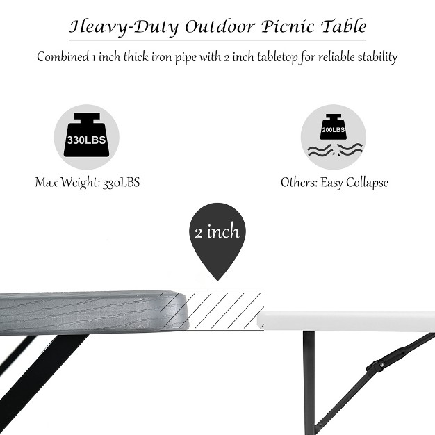 Costway Picnic Table Bench Set Outdoor Camping Backyard Garden Patio Party All Weather Gray green