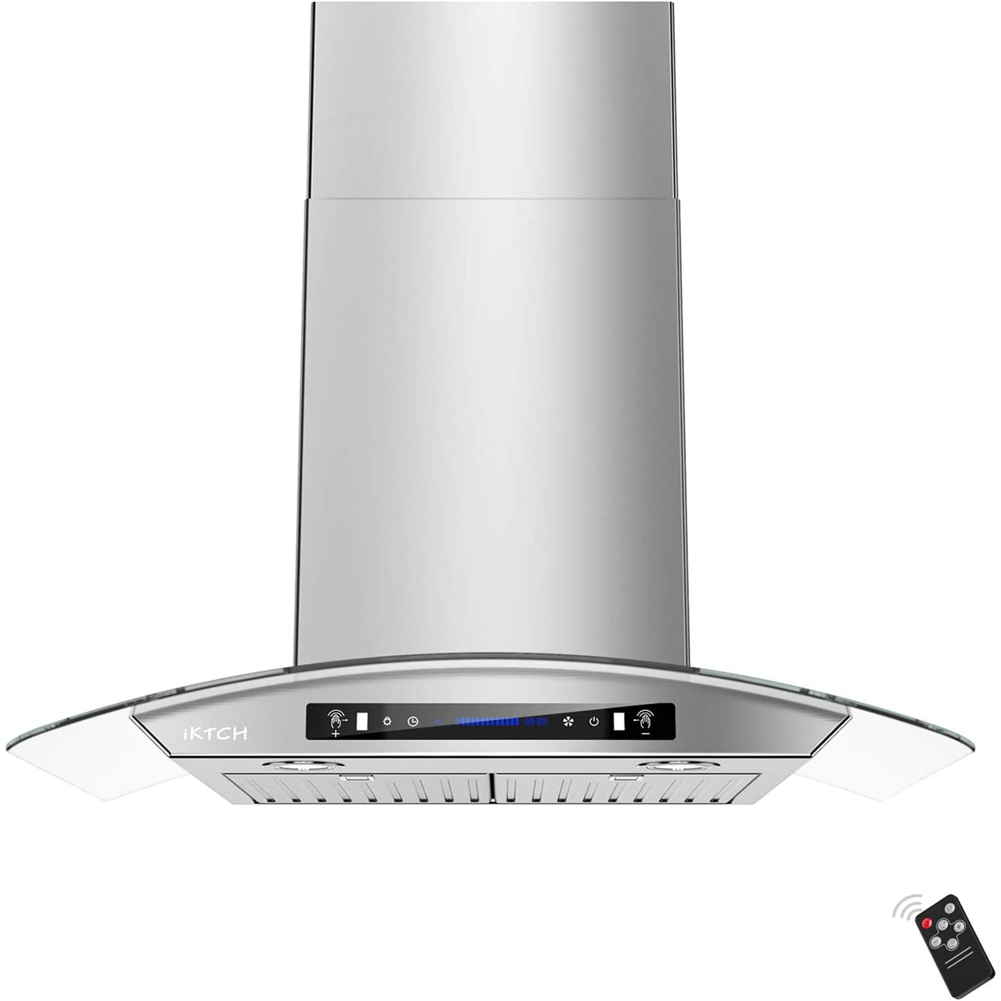 IKTCH 30-inch Wall Mount Range Hood Tempered Glass 900 CFM， Kitchen Chimney Vent Stainless Steel with Gesture Sensing and Touch Control Switch Panel， 2 Pcs Adjustable Lights(IKP03-30)