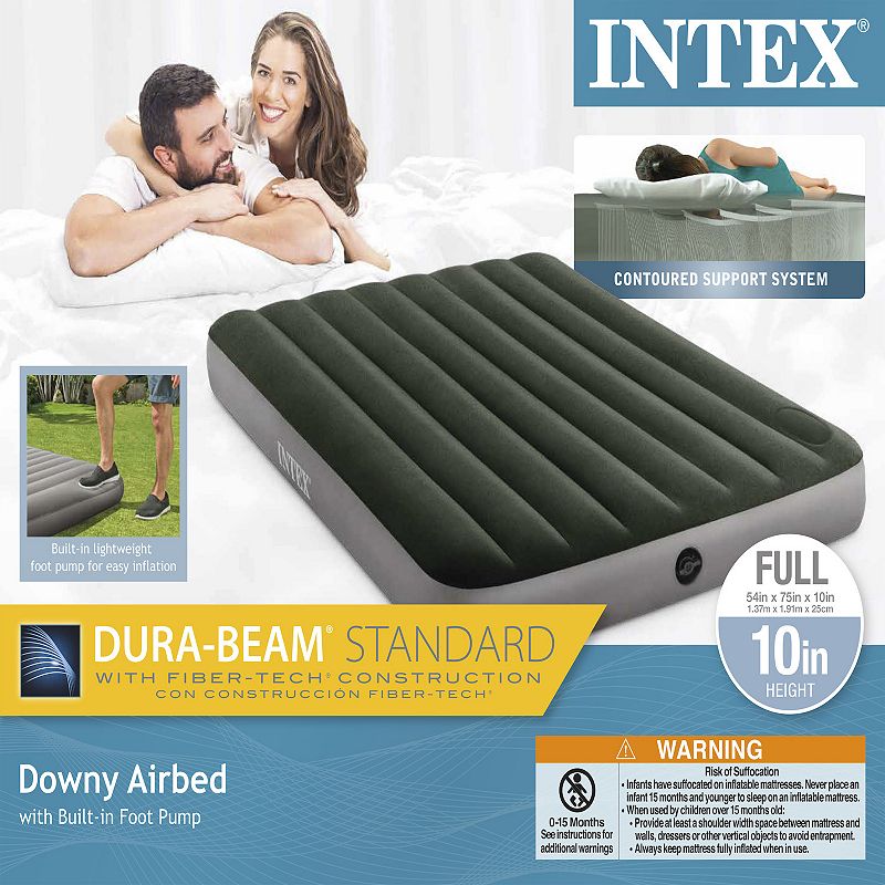 Intex Dura-Beam Standard Series Downy Airbed with Built-In Foot Pump， Full Size