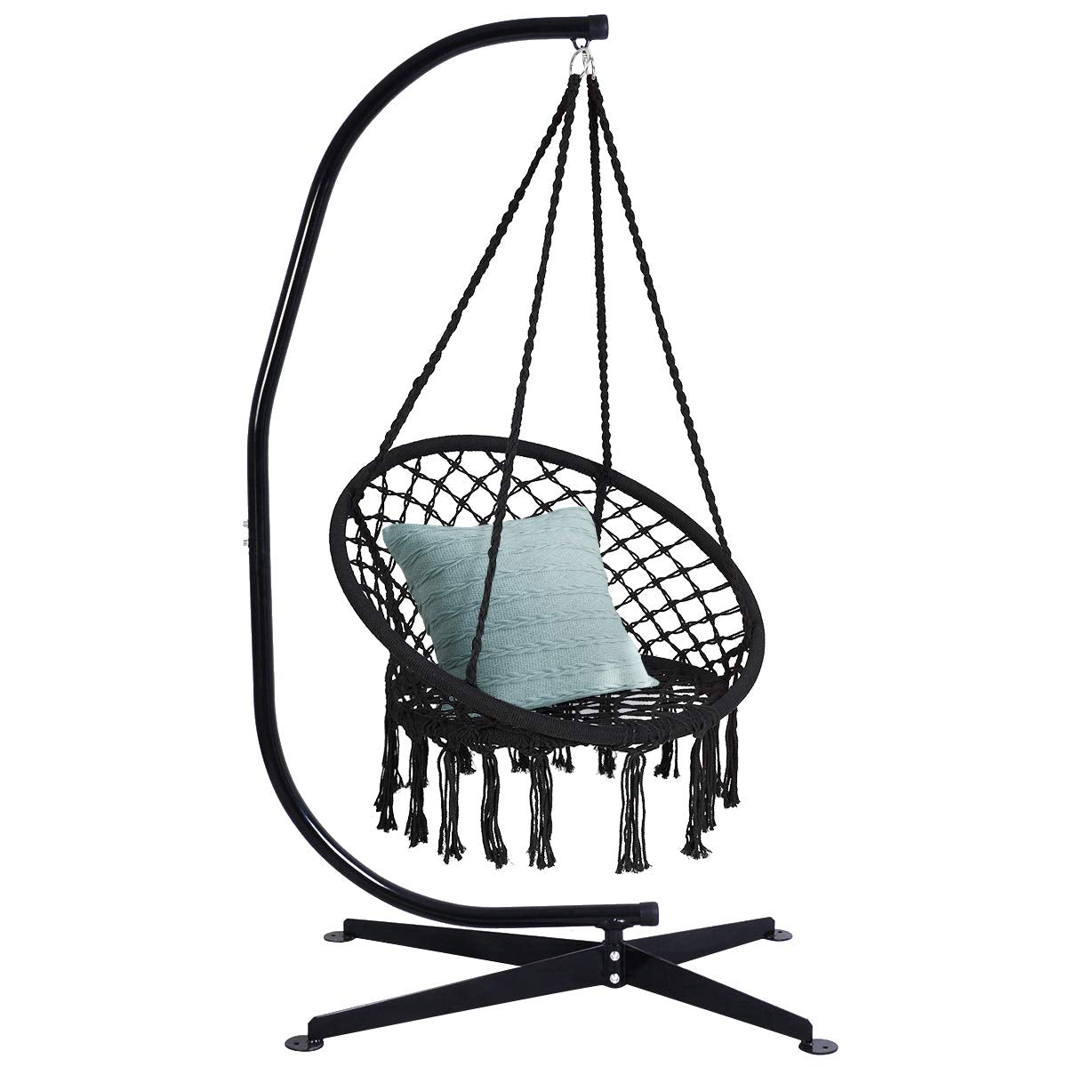 Giantex Hammock Chair with Stand, Solid Steel Heavy Duty C Stand with Macrame Hanging Chair