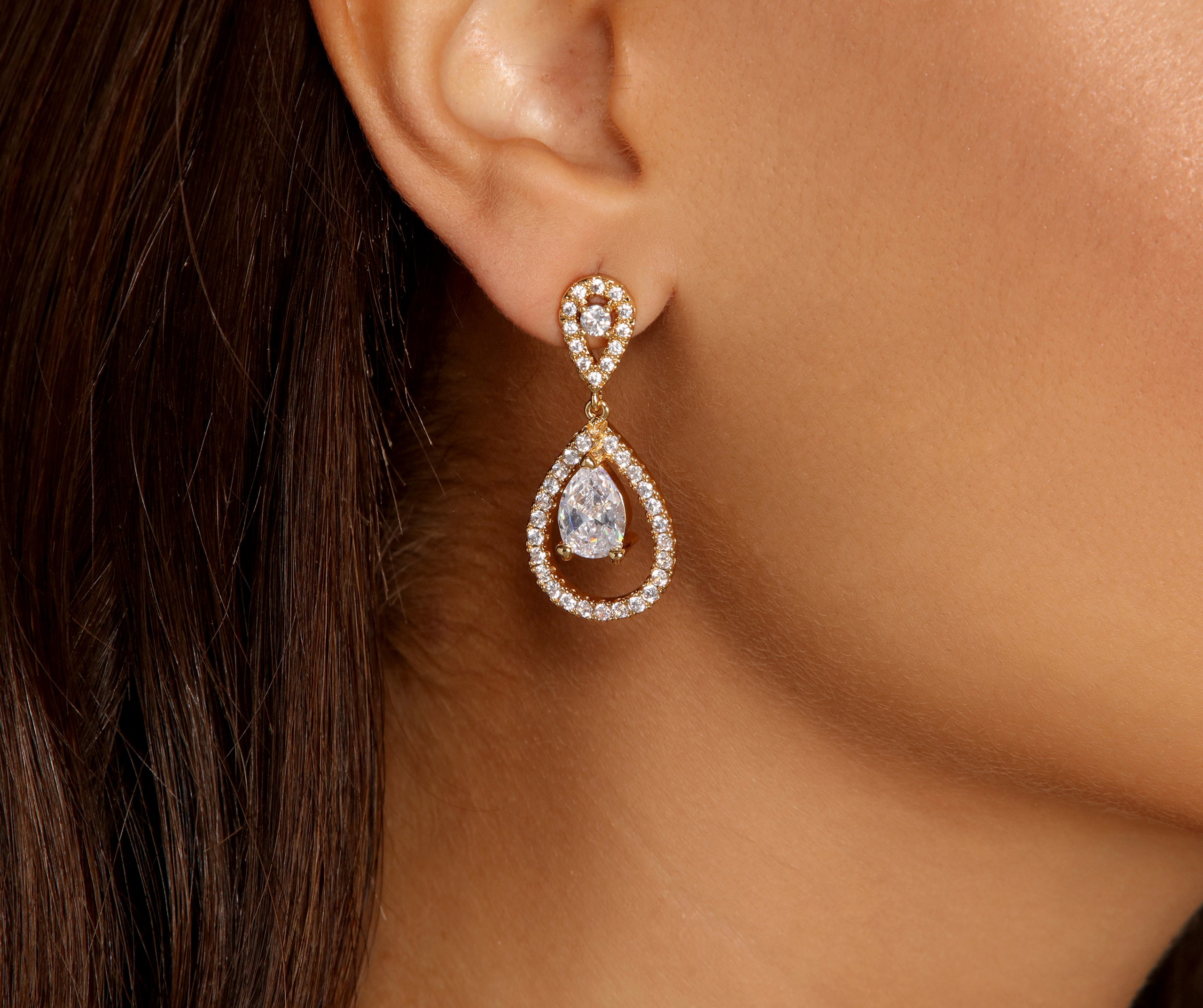 Cubic Zirconia Teardrop Rhinestone Earrings