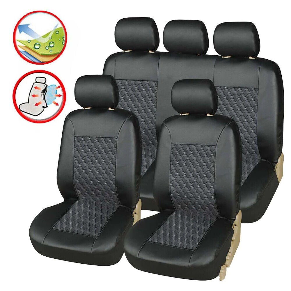 Kqiang 9Pcs Car Seat Cover Pu Leather Protector Universal Full Set Front Rear For Honda