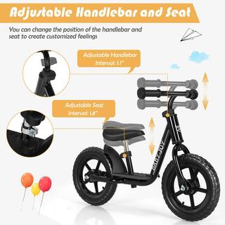 Costway 11 in. Kids Balance Bike with Footrest No Pedal Toddler Training Bike Black BC10042DK