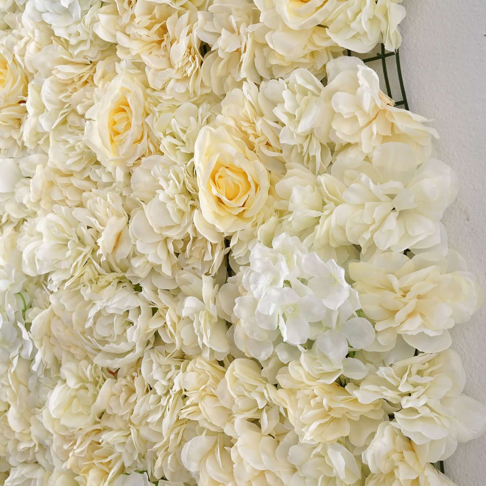 White/Champagne UV Protected Assorted Flower Wall Mat Backdrop 4 Artificial Panels 13 Sq ft.