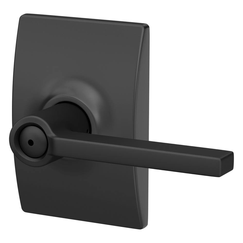 Schlage Latitude Matte Black Privacy BedBath Door Handle with Century Trim F40 LAT 622 CEN