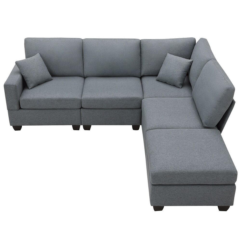 L Shaped Couch Sectional Sofa with Convertible Ottoman   2 Pillows