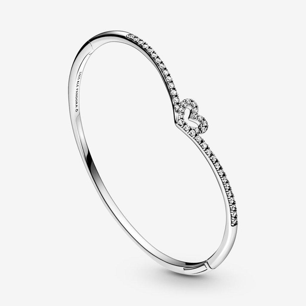 PANDORA  Sparkling Wishbone Heart Bangle