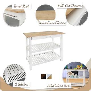 Casual Home Natural White Solid Wood Counter Top 40 in. Kitchen Island Bar Station with Drawer and Shelves 373-91