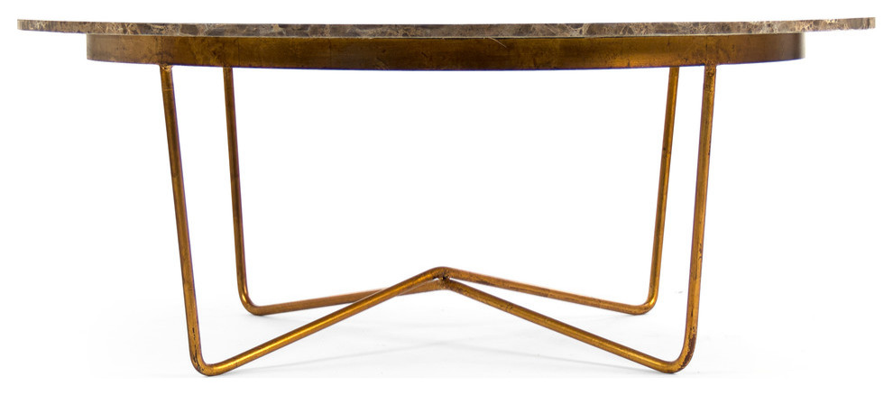 Bayley Coffee Table  Brown Top   Gold Leaf Base   Contemporary   Coffee Tables   by HedgeApple  Houzz