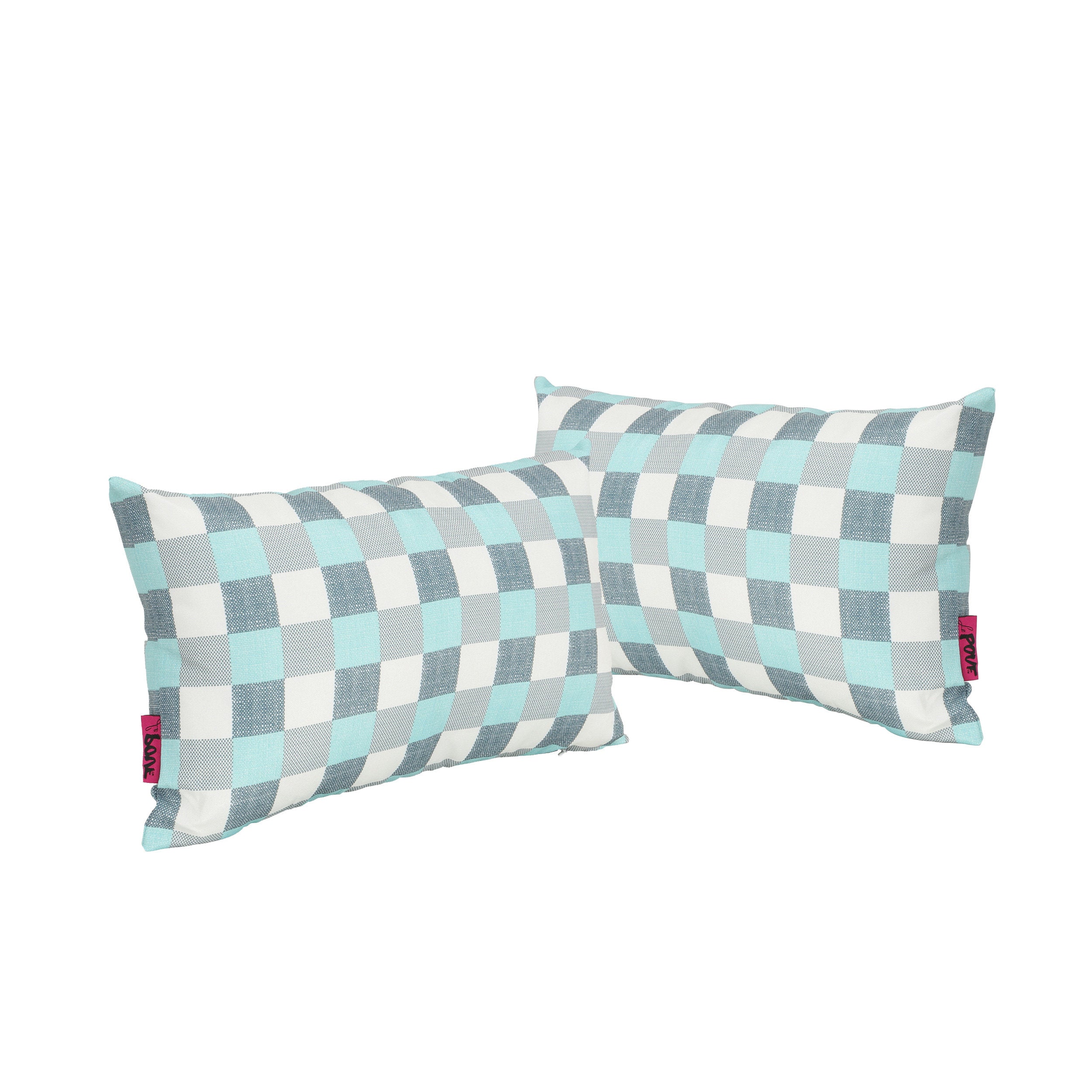 Italo Indoor Blue and White Plaid Water Resistant Rectangular Throw Pillow