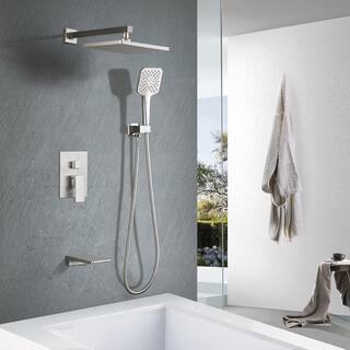 YASINU Single-Handle 4-Spray Rain Tub and Shower Faucet with Waterfall Spout 1.8 GPM in. Brushed Nickel (Valve Included) YNF00540BN