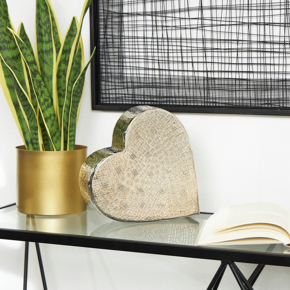 Gold or Silver Aluminum Slanted Heart Sculpture with Cube Textured Exterior