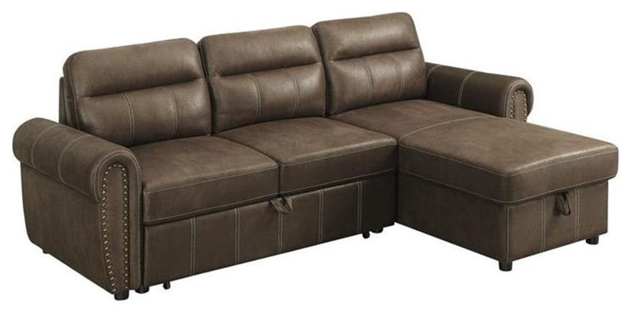 Bowery Hill Ashton Saddle Brown Microfiber Reversible Sleeper Sectional   Transitional   Sleeper Sofas   by Homesquare  Houzz