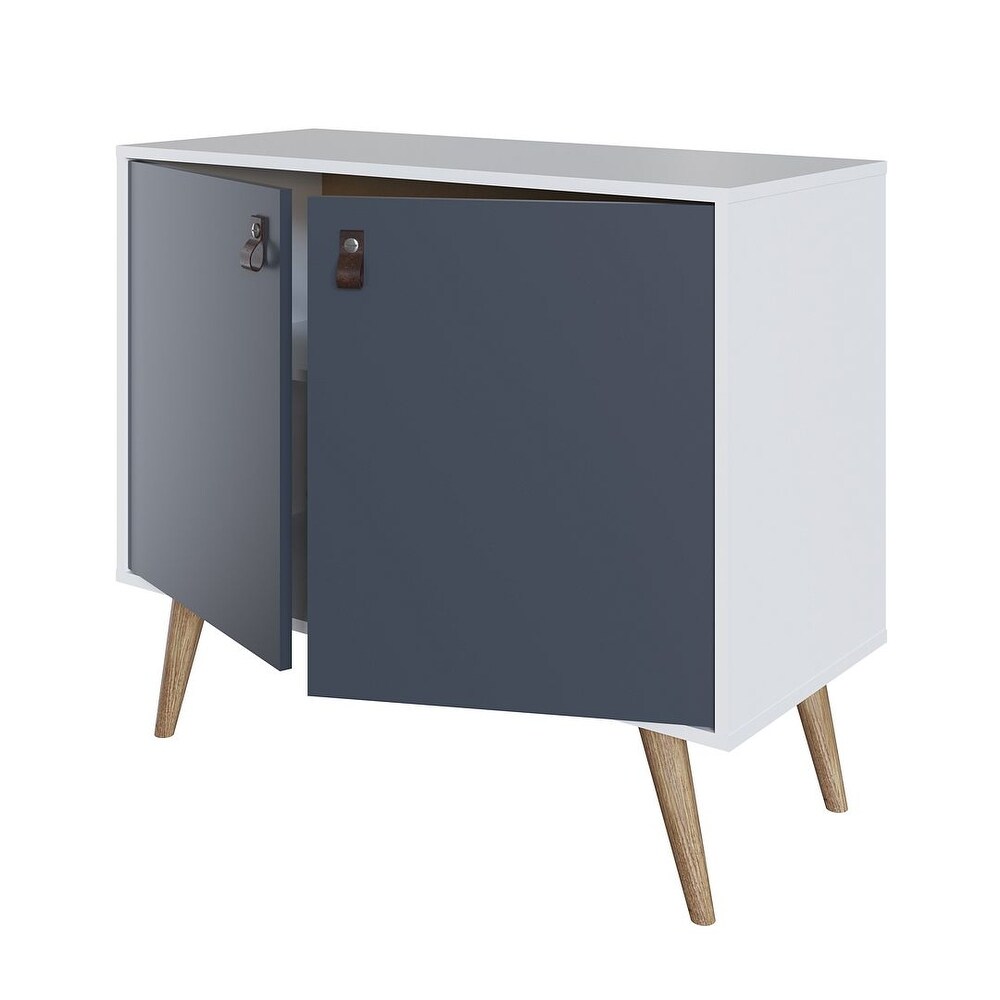 Manhattan Comfort Amber Accent Cabinet with Faux Leather Handles in Blue and Nature