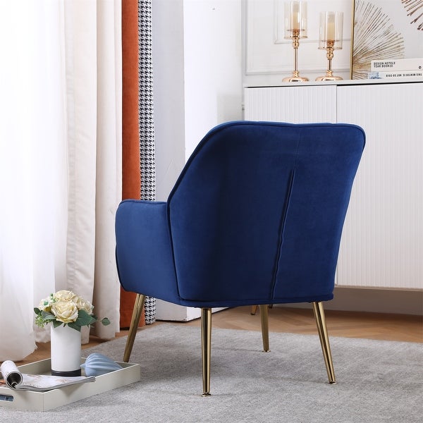 Mid Century Velvet Armchair Upholstered Accent Chair with Metal Legs - 25