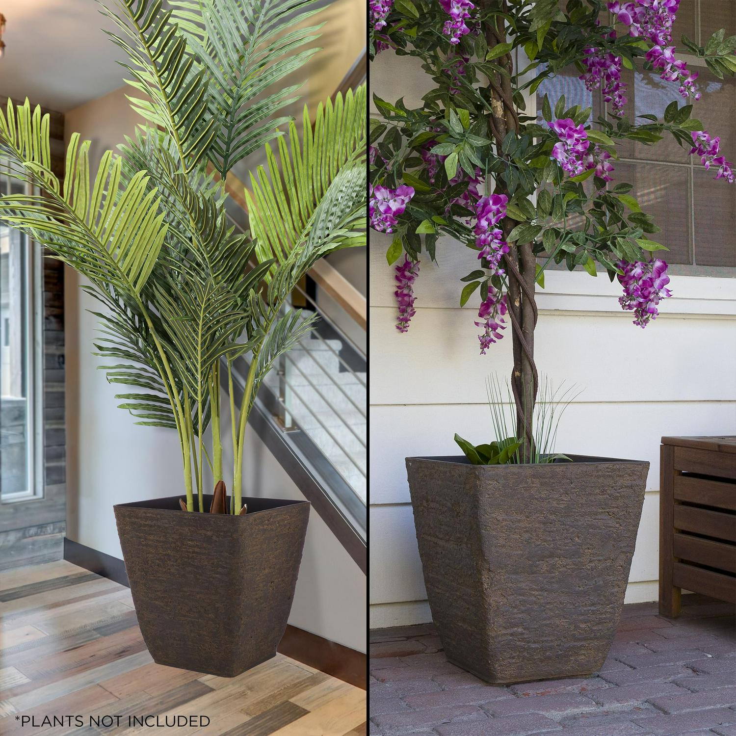 Alpine Corporation 16  x 17  StoneLook Planters Brown Set of 2  Crowdfused