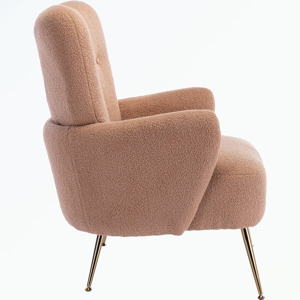 Teddy Short Plush Particle Armchair， with Golden Metal Legs