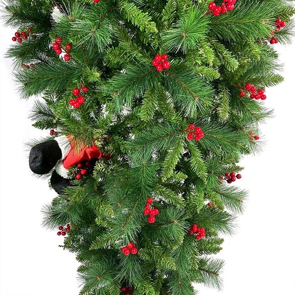 7.5 FT Upside Down Christmas Tree with Artificial Berries and Santa's Legs，PVC Pine Needles