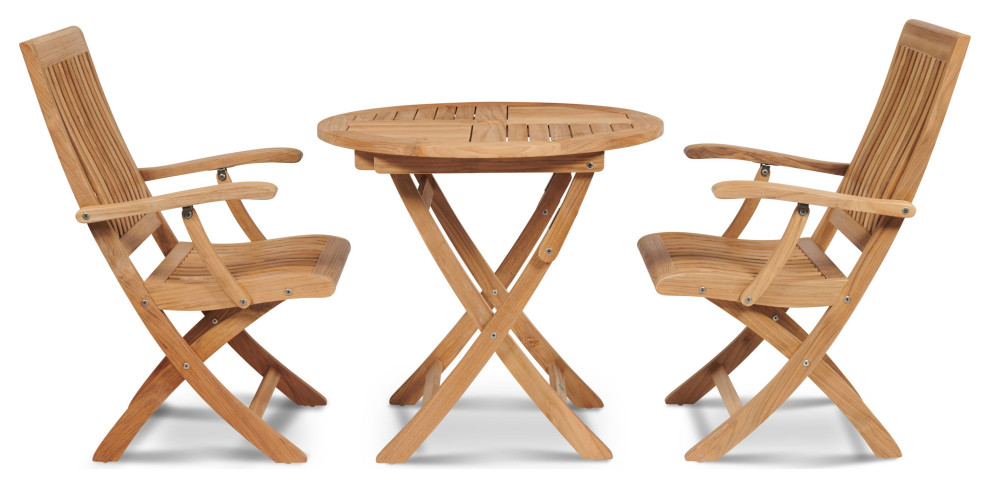 Florence 3 Piece Teak Folding Outdoor Bistro Set   Transitional   Outdoor Pub And Bistro Sets   by Curated Maison  Houzz