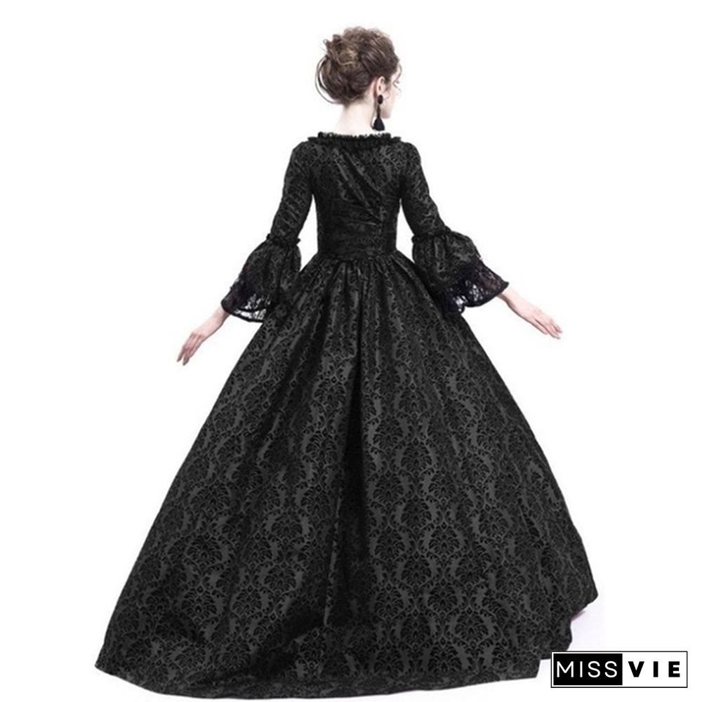 Vintage Medieval Palace Women Evening Party Dress Fancy Renaissance Pleuche Dress Retro Velvet Tailed Dress Party Costume