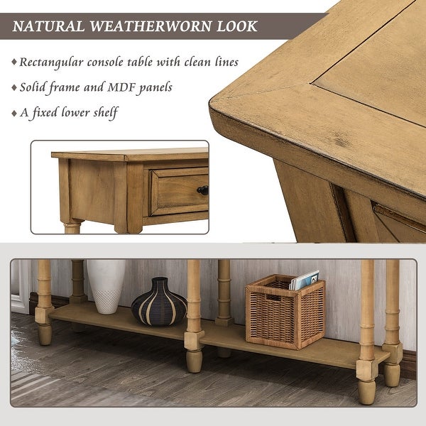 Rustic Console Table with 2 Storage Drawers and Round Deco Knob， Sofa Table with 1 Bottom Storage Shelf