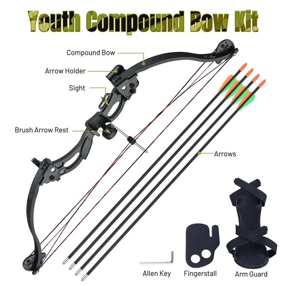 Yescom Youth Beginner Archery Compound Bow Set & 4 Arrows