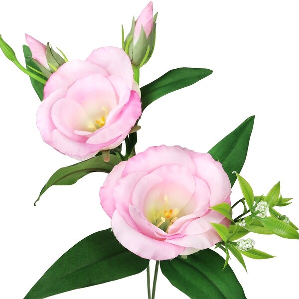 Set of 2 Pink Artificial Lisianthus Prairie Flower Stem Bush Bouquet 19in