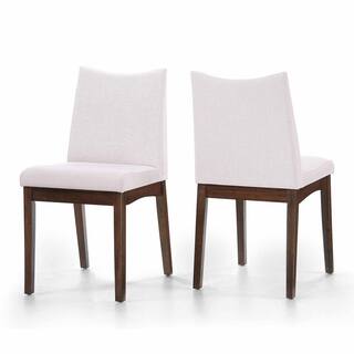 Noble House Dimitri Light Beige and Walnut Fabric Upholstered Dining Chair (Set of 2) 11234