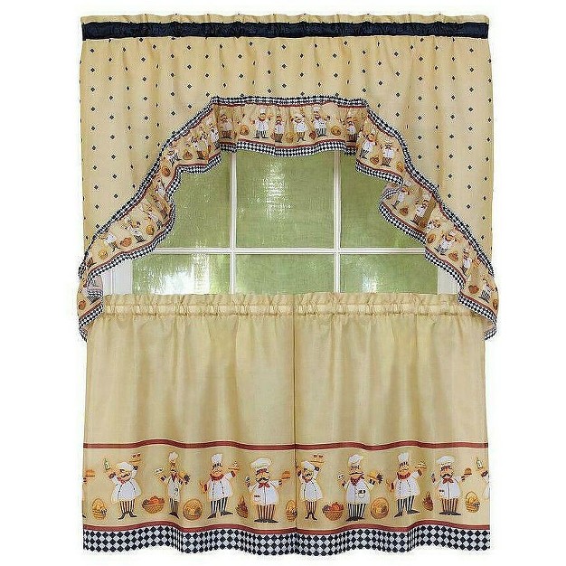 Kate Aurora Fat Chef Cucina Rod Pocket Cafe Kitchen Curtain Tier And Swag Valance Set