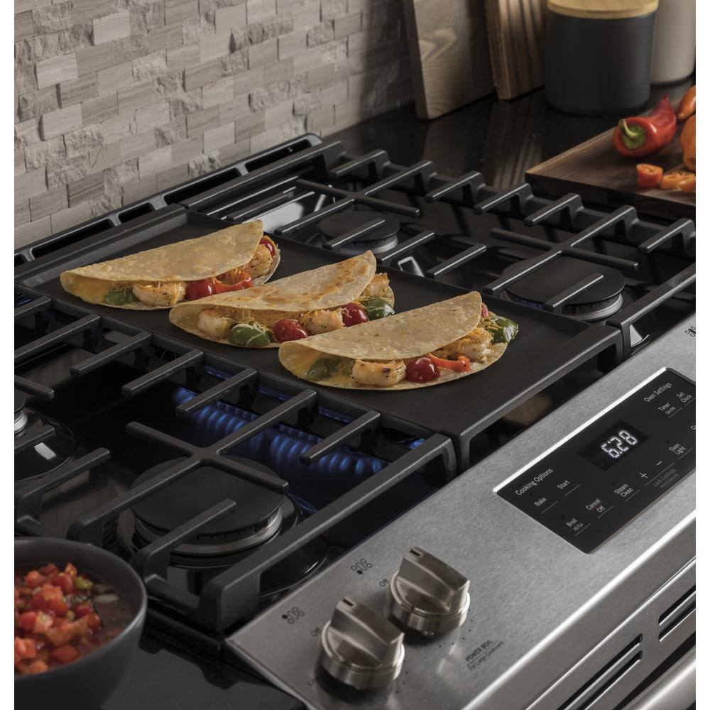 GE 30 in. 5.3 cu. ft. Slide-In Gas Range in Stainless Steel with Griddle JGSS66SELSS