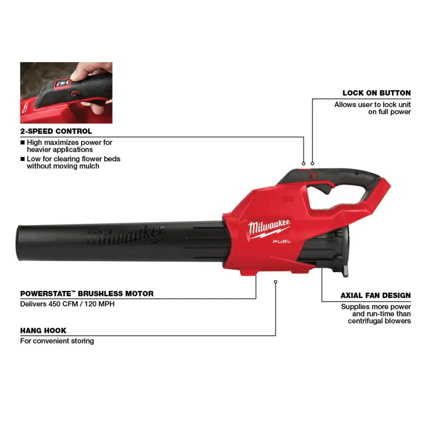 Milwaukee Lithium-Ion Brushless Cordless Handheld Blower And Hedge Trimmer Combo Kit， 2724-20-2726-20