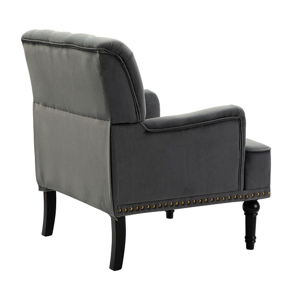 Accent Chair Armchair with Rubber Wood Legs and Nailhead Trim， Tufted Velvet Fabric Upholstery Accent Chairs