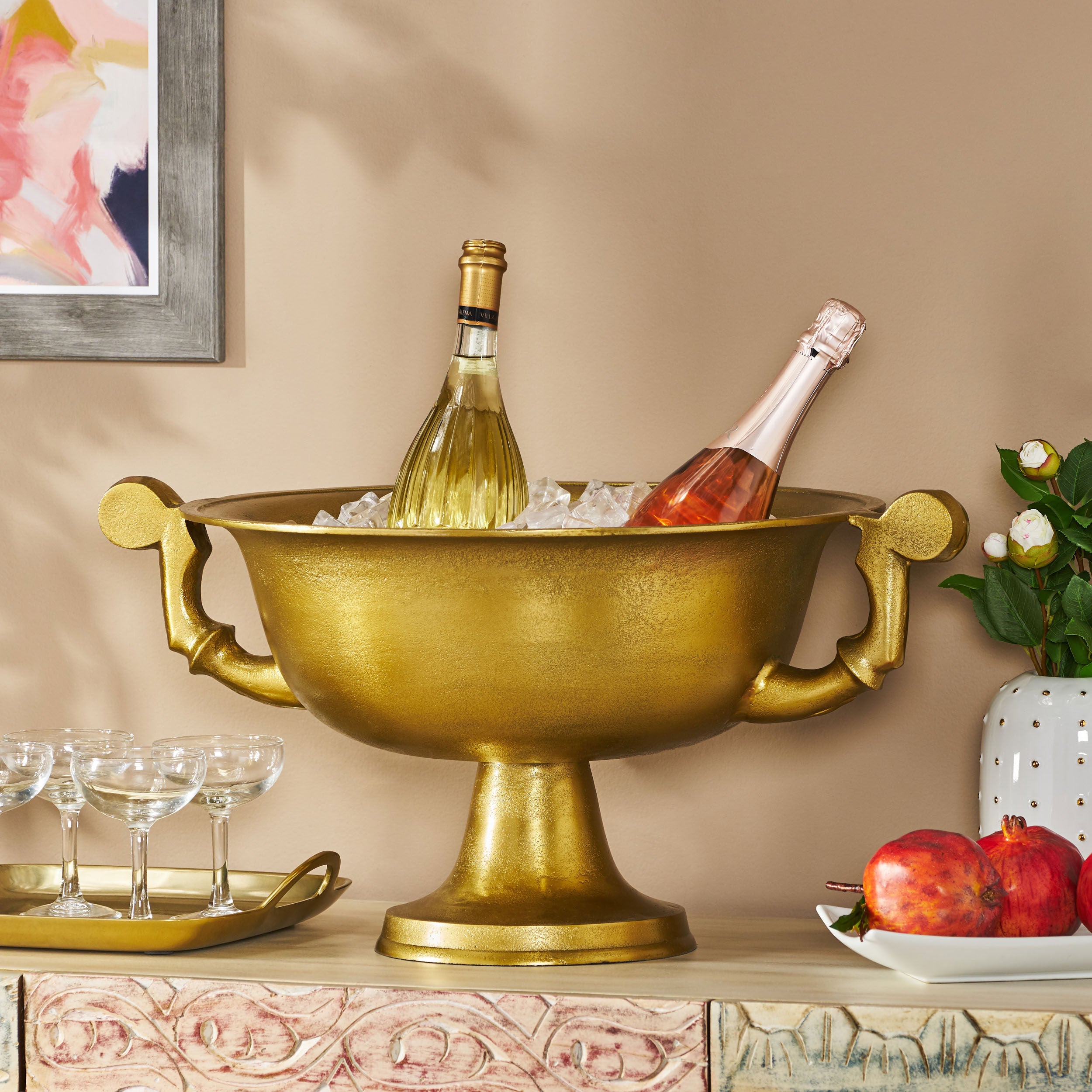 Keene Handcrafted Aluminum Champagne Cooler, Raw Brass