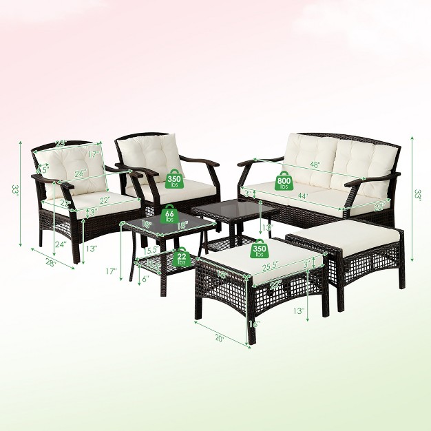 Costway 7pcs Patio Rattan Furniture Set Cushioned Sofas Loveseat Yard W waterproof Cover